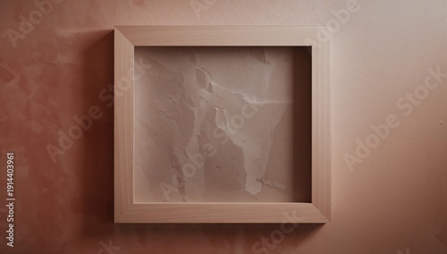 Empty Wooden Frame on a Plain Wall Shows off the Background Texture and Color