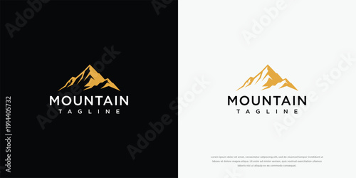 Golden Mountain Peak Logo Design. Modern Vector Icon for Outdoor Adventure Travel Business Branding.