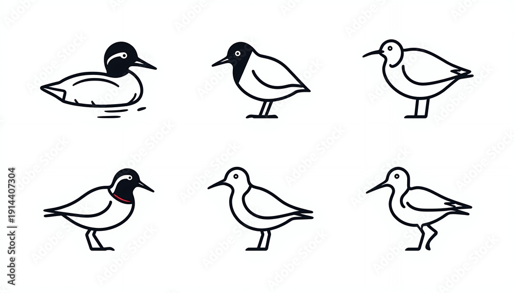 Obraz premium A set of simple line drawings of various bird species
