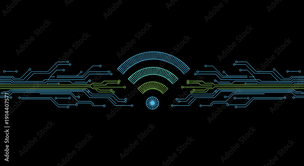 Obraz premium Wi-Fi symbol with circuit design on dark background