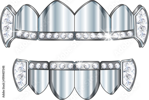 Grillz Teeth Diamond Silver Diamond Vector