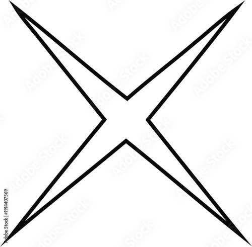 A minimalist four pointed star icon with thin black outlines centered on a white background