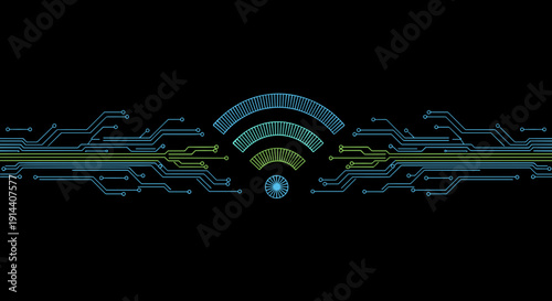 Wi-Fi symbol with circuit design on dark background