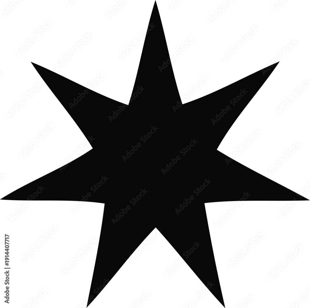 Fototapeta premium A black seven-pointed star icon sits centered featuring sharp geometric points and minimalist flat design
