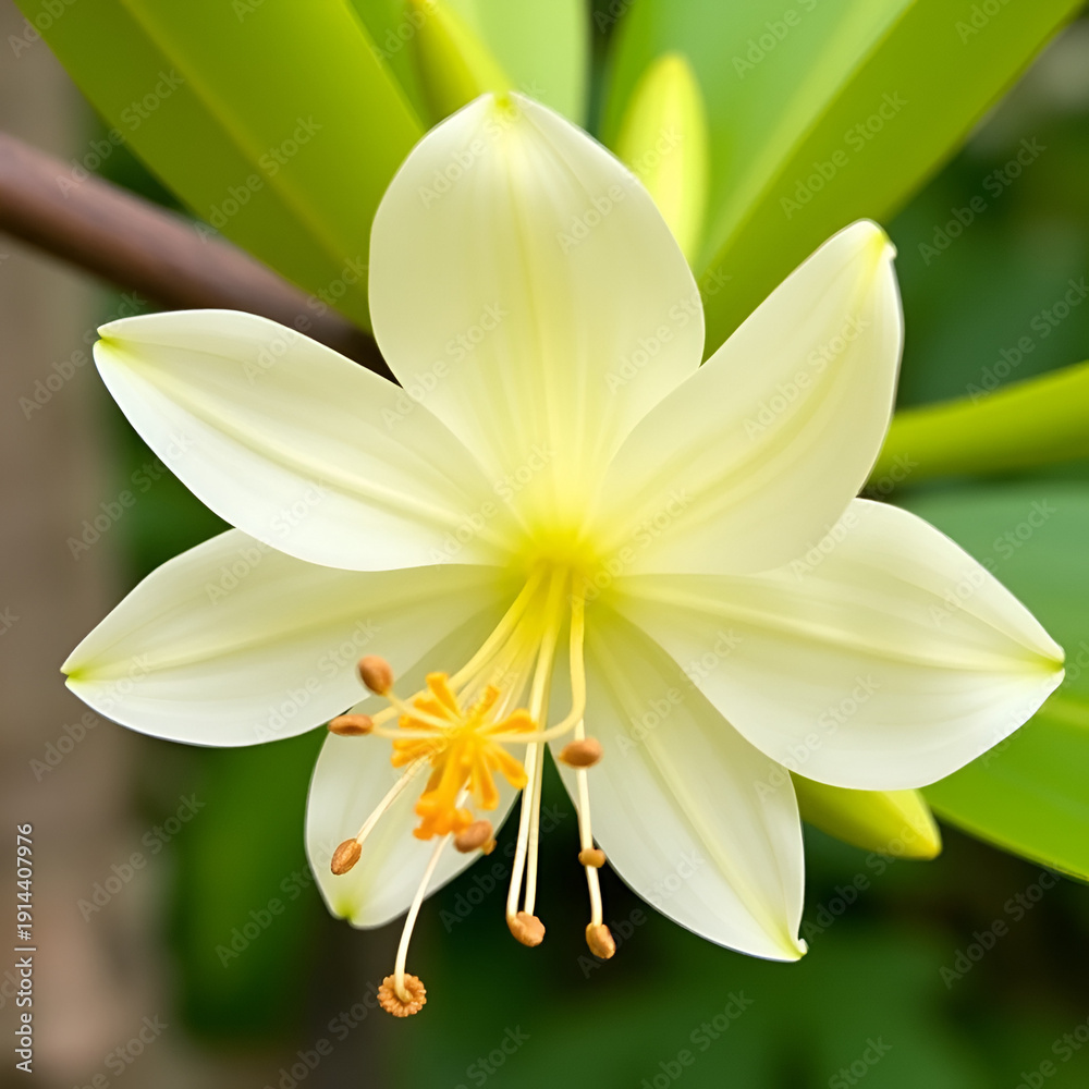 Fototapeta premium Dwarf ylang ylang flower, Cananga odorata var. fruticosa, Family Annonaceae, Central of Thailand