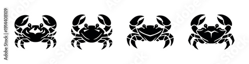 Silhouette of four crabs in various poses, flat vector illustration