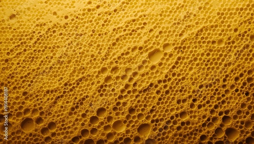 Close View of Yellow Foam Showing Bubbles and Texture in a Bright Environment...