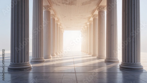Columns Support a Large Open Space With a Distant Horizon at Midday