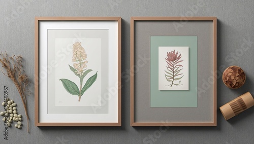 Art Displays of Plant Illustrations With Natural Decor Elements in a Simple S...