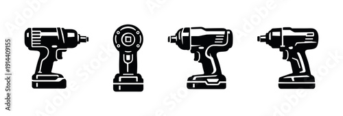 Cordless power drill and screwdriver set, flat vector illustration