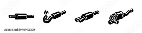 Car exhaust system components, flat vector illustration
