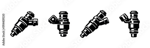 Car fuel injector icons in different angles, flat vector illustration