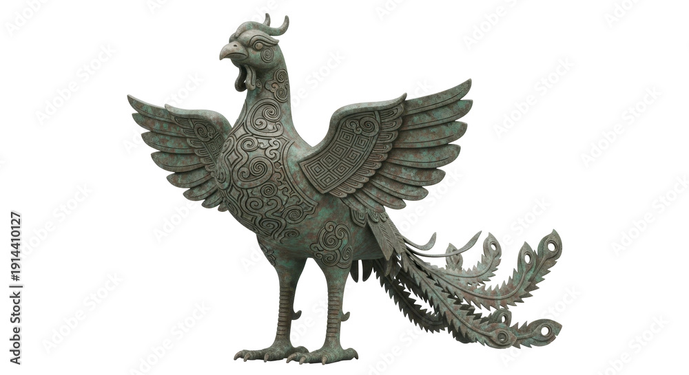 Fototapeta premium Bronze Phoenix Statue with Intricate Design