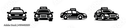Taxi cars in different styles, flat vector illustration