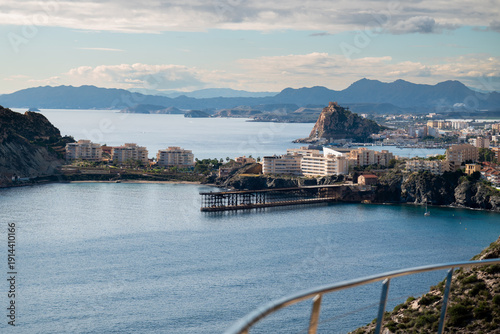 Fotografie Aguilas, murcia, spain, showing the mediterranean sea coastline with the histori