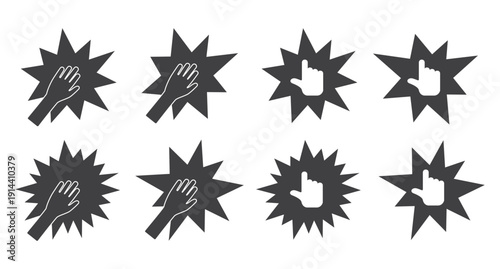 Hand cursor with splash star speech bubble icon