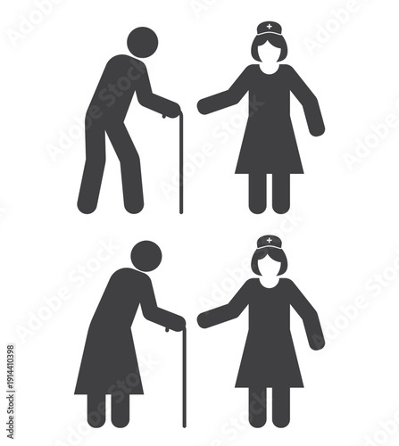 nurse support old man and woman icon