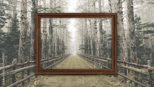 Pathway in a Forest Framed by a Wooden Structure During the Daytime