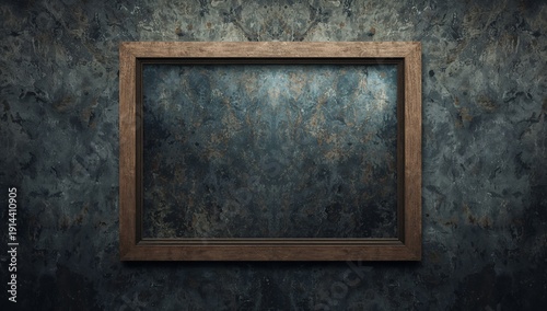 Empty Frame on a Textured Wall in a Dimly Lit Room With a Rustic Feel