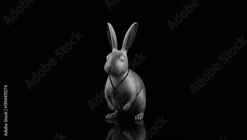 Rabbit Sits Among Flowers in a Dark Forest During Night Time