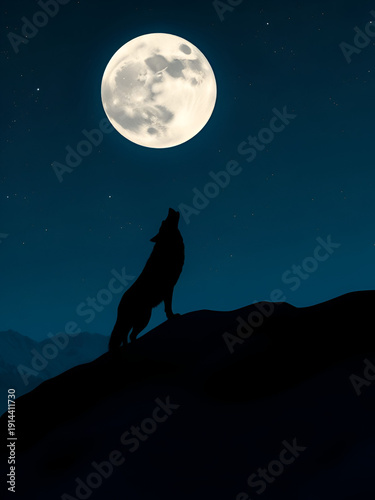 A cinematic shot of a lone wolf howling at the moon on a snowy ridge, silhouetted against a dark, starry sky, representing wild nature.