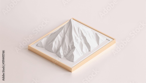 Mountain Model Sits in a Frame With Clean Background and Simple Design on a F...