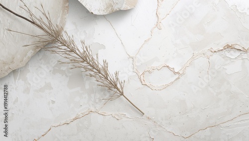 Dried Grass Arranged in a Simple Display Against a Light Wall With Shadows in...