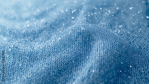 Soft Blue Fabric With Sparkles on a Close-Up Shot Under Soft Light During Day...