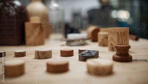 Wood Pieces and Tools Arranged on a Workbench in a Workshop During the Day