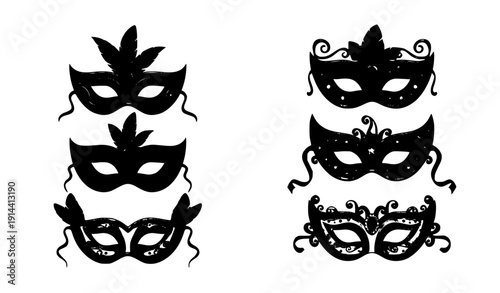 "Festive Carnival Masks with Bright Feathers, isolated on transparent background"