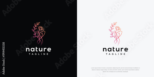 Nature Flower Logo Design - Minimalist Line Art Botanical Brand Identity for Beauty Spa Wellness.