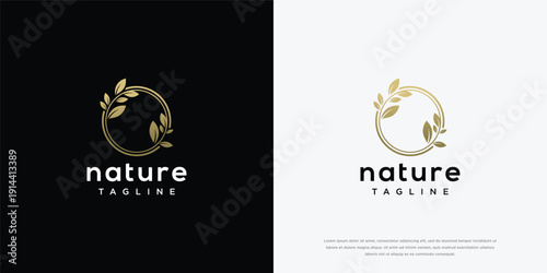 Golden Nature Leaf Logo Design - Organic Elegant Premium Brand Identity Symbol.
