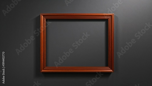 Wooden Frame Placed on a Dark Wall Without Any Picture Inside It