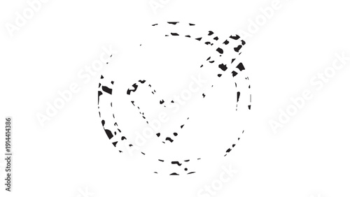 Abstract circular stamp-like pattern with scattered speckles and light texture on white background.