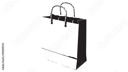 Minimalist black and white paper shopping bag with handles on a clean white background.