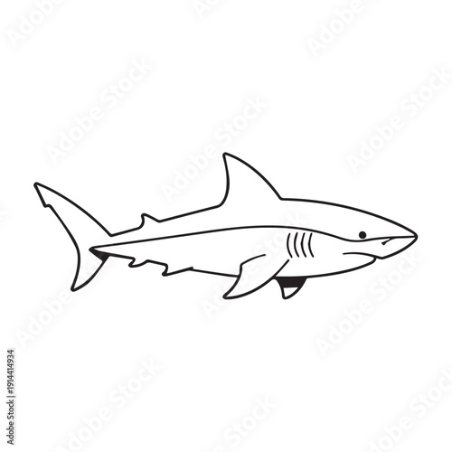 Simple Line Drawing of a Shark Swimming Gracefully in Open Ocean.