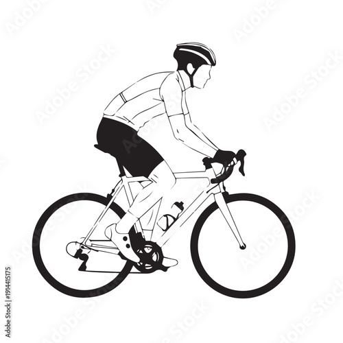 Silhouette of a cyclist riding a road bike in motion.