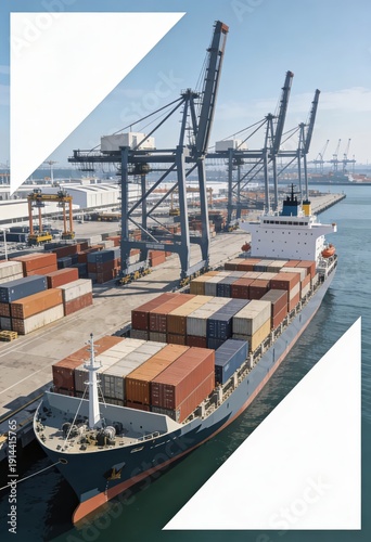Advanced shipping logistics showcasing a cargo ship loaded with colorful containers docked at a busy industrial port highlighting the efficiency of maritime transport operations