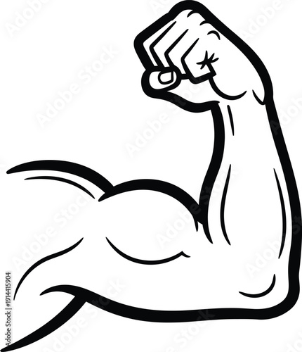Strong muscular arm outline illustration showcasing biceps and forearm representing strength power and fitness ideal for gym and workout designs
