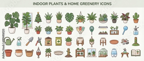 Wallpaper Mural Icons showing indoor plants and home greenery in different styles and arrangements for decoration and gardening Torontodigital.ca