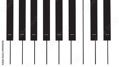 Close up of piano keys in black and white across a long keyboard for a minimalist music motif.
