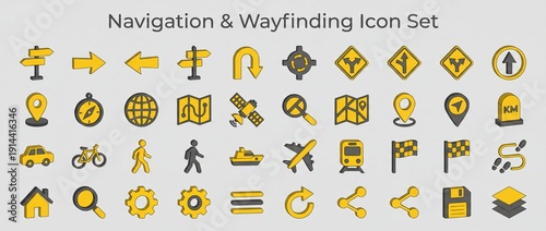 Wallpaper Mural Collection of navigation and wayfinding icons featuring signs, maps, and transportation symbols in a graphic design format Torontodigital.ca
