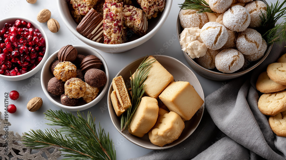 Fototapeta premium Festive cookie exchange party with friends featuring assortment from around world, delicious representation different cultures traditions, culinary diversity celebration, with
