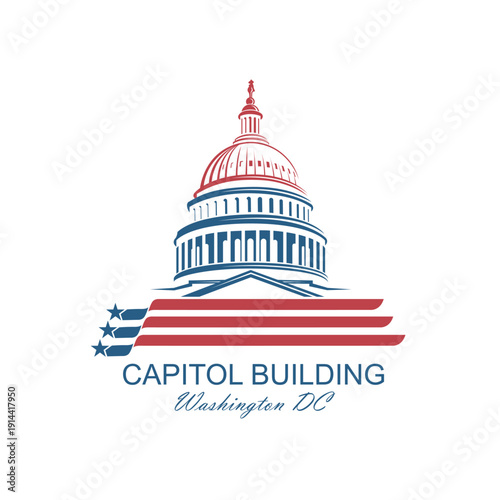 United States Capitol building icon in Washington DC isolated on white backgrpound
