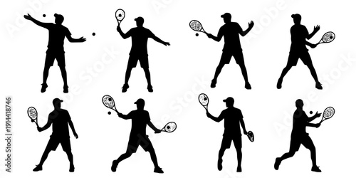 Male tennis player silhouettes , Tennis player silhouette , Man tennis player vector, Tennis player, Tennis silhouettes
