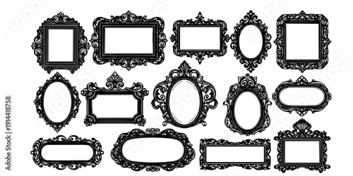 Picture frames silhouette, Baroque frame silhouettes, Decorative ornamental frame silhouettes, Picture frames svg, Baroque frame svg, Decorative ornamental frame svg, Vintage picture frame set