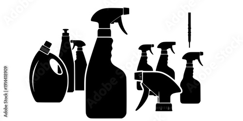 Spray bottle silhouette, Spray bottle, Cleaner spray silhouette, Water spray silhouette, Spray head silhouette, Cleaning spray bottle icon, Spray bottle Bundle