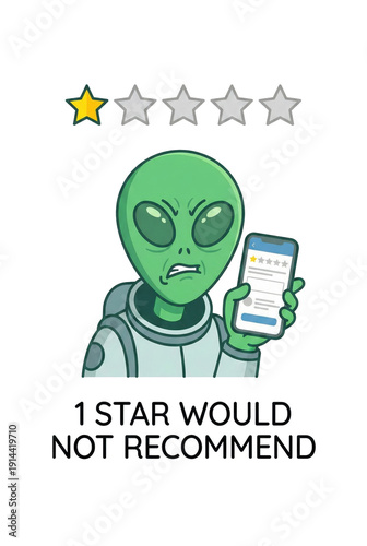 Grumpy Alien One Star Phone Review Illustration