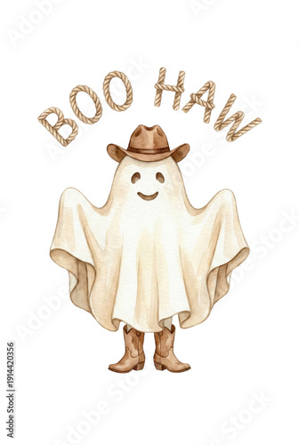 Boo Haw Cowboy Ghost Halloween Illustration