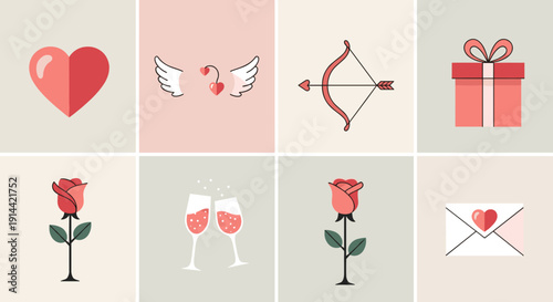 Valentines Day Icons Heart Love Symbols.